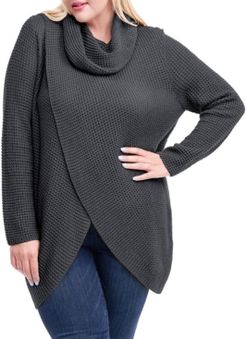 Plus Size Waffle Knit Sweater with Cowlneck