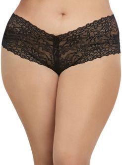 Plus Size Low-Rise Crotchless Boyshort with Lace-Up Back Detail