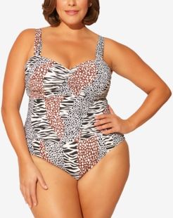 Plus Size Animal-Print Shirred Underwire One-Piece Swimsuit Women's Swimsuit