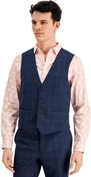 Inc Men's Slim-Fit Blue Windowpane Plaid Suit Vest, Created for Macy's