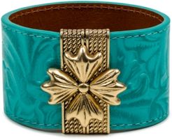 Gold-Tone Floret Magnetic Leather Cuff Bracelet