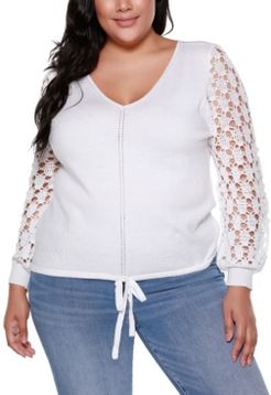 Black Label Plus Size Long Crochet Sleeve V-Neck Pullover