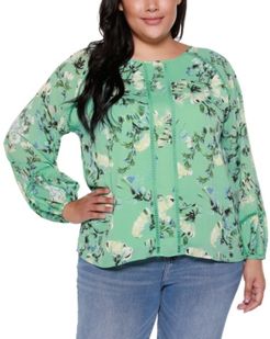 Black Label Plus Size Floral Long Blouson Sleeve Top