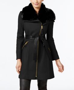 Petite Asymmetrical Faux-Fur-Collar Coat, Created for Macy's