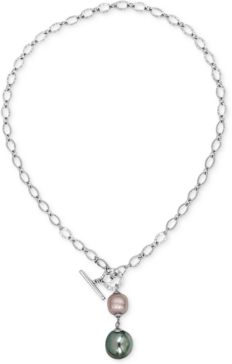 Sterling Silver Imitation Pearl Toggle Lariat Necklace