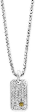 White Sapphire Cluster Dog Tag Pendant Necklace (1-3/8 ct. t.w.) in Sterling Silver & 18k Gold