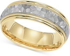Two-Tone Hammered Wedding Band in 14k Gold & White Gold