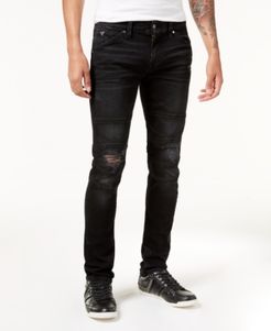 Slim-Fit Tapered Stretch Ripped Moto Jeans