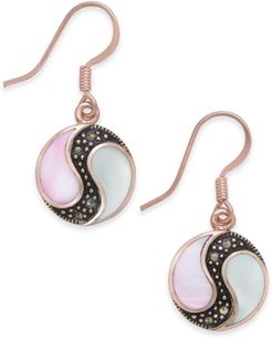 Marcasite & Mother-of-Pearl Disc Drop Earrings in Rose Gold-Plate