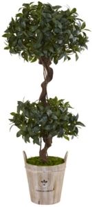 4.5' Sweet Bay Double Topiary Artificial Tree in Farmhouse Planter
