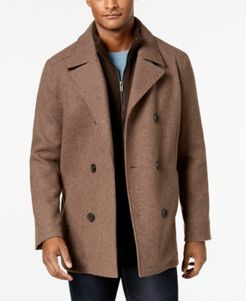 Double Breasted Wool Blend Peacoat with Bib