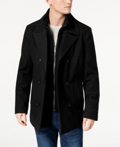 Double Breasted Wool Blend Peacoat with Bib