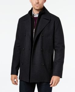 Double Breasted Wool Blend Peacoat with Bib