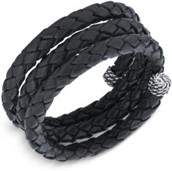 Braided Leather Coil Wrap Bracelet in Sterling Silver