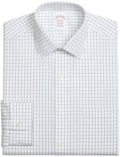 Madison Classic/Regular Fit Non-Iron Windowpane Blue Dress Shirt