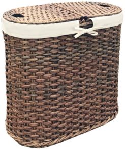 Hand Woven Oval Double Laundry Hamper With Liner