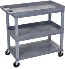 High Capacity 32" x 18" Two Tub/One Flat Shelves Cart - Gray Shelves/Gray Legs