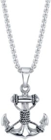 Anchor with Rope Pendant Necklace in Stainless Steel, 24" Chain