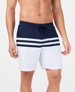 Quick-Dry Performance Colorblocked Stripe 7" Swim Trunks, Created for Macy's