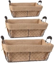 Joyce Baskets with Canvas Cloth, Rectangle, Set of 3