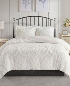 Viola Full/Queen 3 Piece Tufted Cotton Chenille Damask Duvet Cover Set Bedding