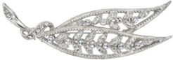 Silver-Tone Large Edwardian Filigree Leaf with Pave Crystal Accents Bar Pin