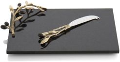 Olive Branch Gold Cheese Board with Knife