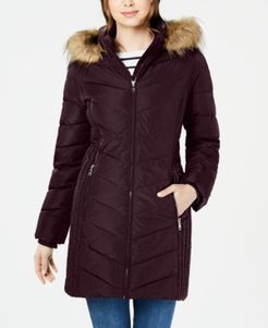 Petite Faux-Fur Trim Hooded Water-Resistant Puffer Coat, Created for Macy's