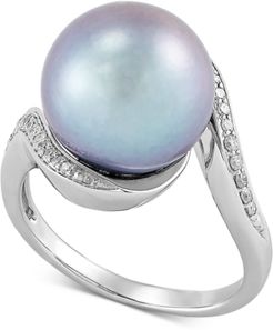 Cultured Grey Ming Pearl (12mm) & Diamond (1/8 ct. t.w.) Statement Ring in 14k White Gold