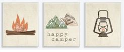 Happy Camper Mountains and Lantern 3 Piece Wall Plaque Art Set, 10" x 15"