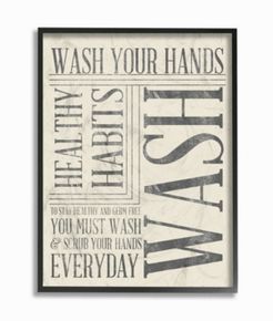 Home Decor Wash Your Hands Typography Bathroom Framed Giclee Art, 11" x 14"