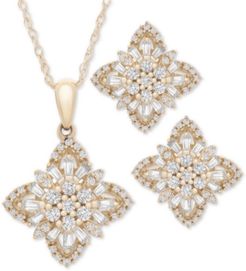 2-Pc. Set Diamond Flower Cluster 20" Pendant Necklace and Matching Stud Earrings (1 ct. t.w.) in 14k Gold or 14k White Gold, Created for Macy's