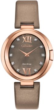 Eco-Drive Women's Capella Diamond-Accent Brown Leather Strap Watch 34mm