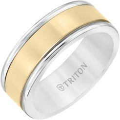 8MM White Tungsten Carbide Ring with 14K Yellow Gold Linear Insert