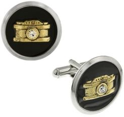 1928 Jewelry Silver-Tone and 14K Gold-Plated Enamel Crystal Camera Cufflinks