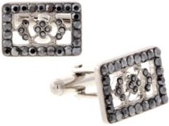 1928 Jewelry Silver-Tone Crystal Rectangle Cufflinks