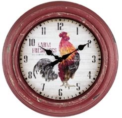 La Crosse Clock 404-3630 12" Round Rooster Distressed Plastic Analog Wall Clock