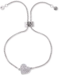 Silver-Tone Crystal Heart Slider Bracelet, Created for Macy's