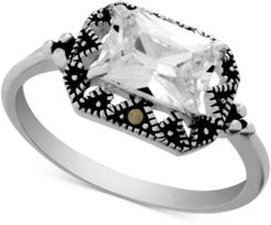 Swarovski Marcasite & Crystal Statement Ring in Fine Silver-Plate