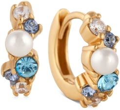 Extra Small Imitation Pearl & Crystal Huggie Hoop Earrings, 0.4"