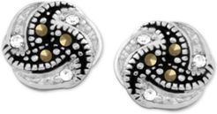Genuine Swarovski Marcasite Knot Button Earrings in Fine Silver-Plate