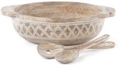 Textured Neutrals Wood Salad Bowl/2 Servers