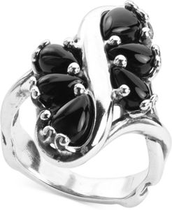 Black Agate Cluster Statement Ring in Sterling Silver