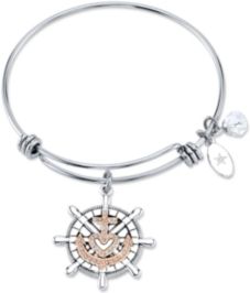 "Faith Makes All Things Possible"Anchor Bangle Bracelet in Stainless Steel & Rose Gold-Tone with Silver Plated Charms