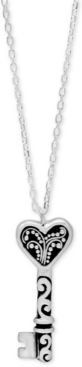 Filigree Key Pendant Necklace in Sterling Silver, 16" + 2" extender