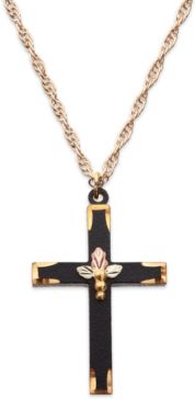 Black Powder Coated Brass Cross Pendant with 12k Rose and Green Gold