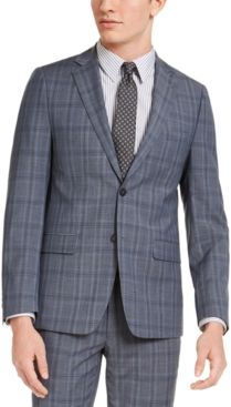 Skinny-Fit Gray/Blue Plaid Suit Jacket
