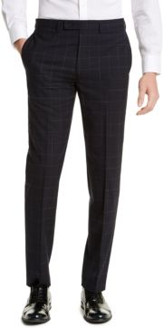X-Fit Extra-Slim Fit Infinite Stretch Navy Blue Windowpane Wool Suit Pants