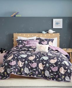 Kids Magical Narwhals Reversible 4-Piece Twin Coverlet Set Bedding