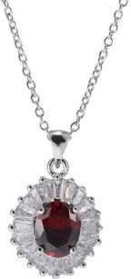 Silver-Tone Layered Garnet Accent Pendant Necklace